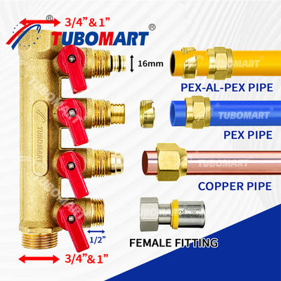 1/2 Inch Brass Pex Manifold 150 Psi Do projektów hydraulicznych 200 ° F Maksymalna temperatura